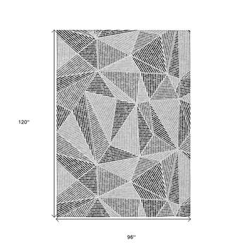 8' X 10' Pewter Charcoal And Gray Geometric Washable Indoor Outdoor Area Rug