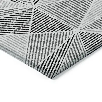 8' X 10' Pewter Charcoal And Gray Geometric Washable Indoor Outdoor Area Rug