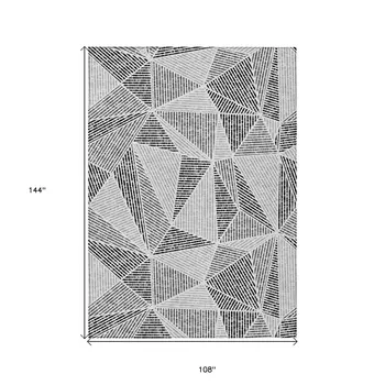 9' X 12' Pewter Charcoal And Gray Geometric Washable Indoor Outdoor Area Rug