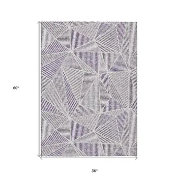 3' X 5' Purple Lilac And Silver Geometric Washable Indoor Outdoor Area Rug