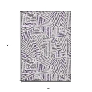 5' X 8' Purple Lilac And Silver Geometric Washable Indoor Outdoor Area Rug