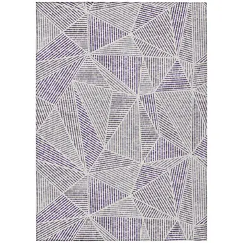 8' X 10' Purple Lilac And Silver Geometric Washable Indoor Outdoor Area Rug