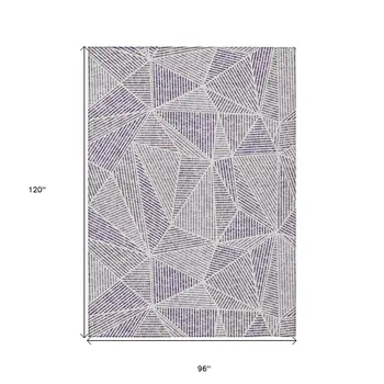 8' X 10' Purple Lilac And Silver Geometric Washable Indoor Outdoor Area Rug