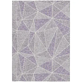 9' X 12' Purple Lilac And Silver Geometric Washable Indoor Outdoor Area Rug