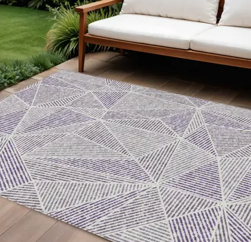 9' X 12' Purple Lilac And Silver Geometric Washable Indoor Outdoor Area Rug