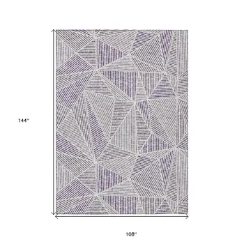 9' X 12' Purple Lilac And Silver Geometric Washable Indoor Outdoor Area Rug