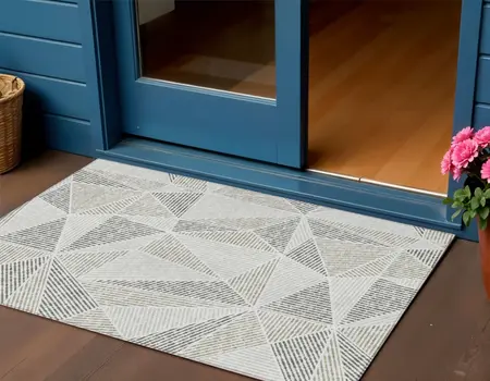 3' X 5' Taupe Brown And Beige Geometric Washable Indoor Outdoor Area Rug