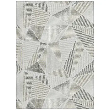 5' X 8' Taupe Brown And Beige Geometric Washable Indoor Outdoor Area Rug