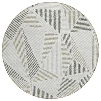 8' Taupe Brown And Beige Round Geometric Washable Indoor Outdoor Area Rug