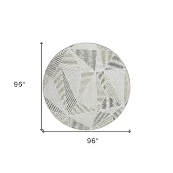 8' Taupe Brown And Beige Round Geometric Washable Indoor Outdoor Area Rug