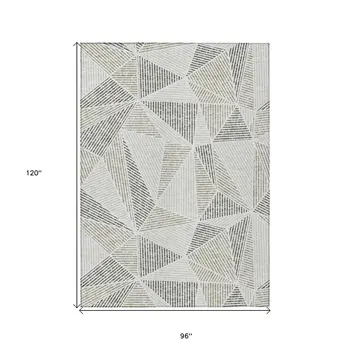 8' X 10' Taupe Brown And Beige Geometric Washable Indoor Outdoor Area Rug