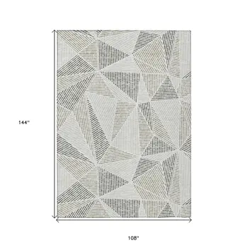 9' X 12' Taupe Brown And Beige Geometric Washable Indoor Outdoor Area Rug