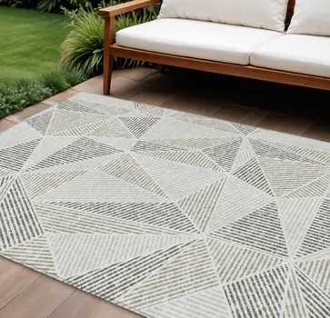 10' X 14' Taupe Brown And Beige Geometric Washable Indoor Outdoor Area Rug