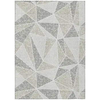 10' X 14' Taupe Brown And Beige Geometric Washable Indoor Outdoor Area Rug