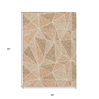 5' X 8' Terra Cotta Beige And Salmon Geometric Washable Indoor Outdoor Area Rug