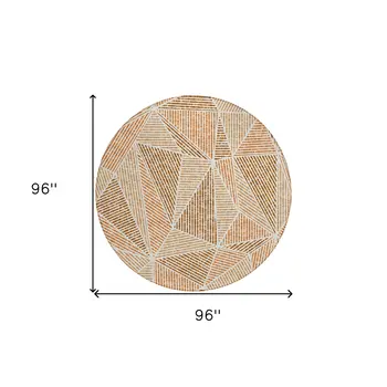 8' Terra Cotta Beige And Salmon Round Geometric Washable Indoor Outdoor Area Rug