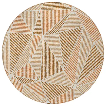 8' Terra Cotta Beige And Salmon Round Geometric Washable Indoor Outdoor Area Rug