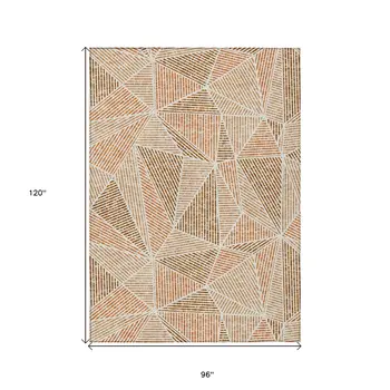8' X 10' Terra Cotta Beige And Salmon Geometric Washable Indoor Outdoor Area Rug