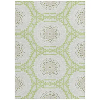 3' X 5' Artichoke Green Olive Green And Tan Floral Medallion Washable Indoor Outdoor Area Rug
