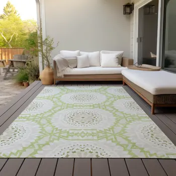 3' X 5' Artichoke Green Olive Green And Tan Floral Medallion Washable Indoor Outdoor Area Rug