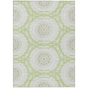 3' X 5' Artichoke Green Olive Green And Tan Floral Medallion Washable Indoor Outdoor Area Rug