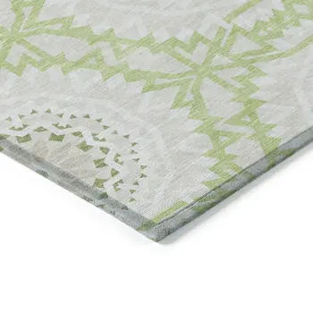 8' Artichoke Green Olive Green And Tan Round Floral Medallion Washable Indoor Outdoor Area Rug