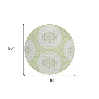 8' Artichoke Green Olive Green And Tan Round Floral Medallion Washable Indoor Outdoor Area Rug