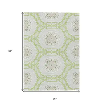8' X 10' Artichoke Green Olive Green And Tan Floral Medallion Washable Indoor Outdoor Area Rug