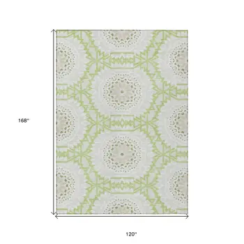 10' X 14' Artichoke Green Olive Green And Tan Floral Medallion Washable Indoor Outdoor Area Rug