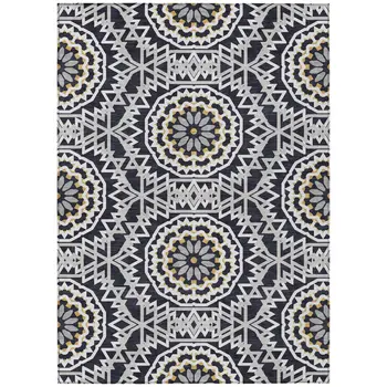 5' X 8' Black Ivory And Gray Floral Medallion Washable Indoor Outdoor Area Rug