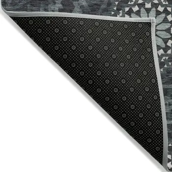 8' X 10' Charcoal Gray And Ivory Floral Medallion Washable Indoor Outdoor Area Rug