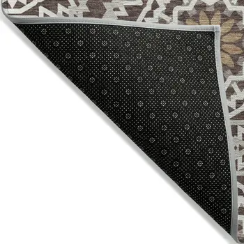 8' Chocolate Ivory And Taupe Round Floral Medallion Washable Indoor Outdoor Area Rug