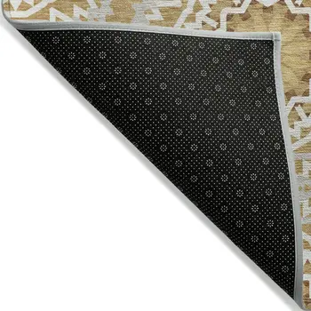 8' X 10' Gold Gray And Ivory Floral Medallion Washable Indoor Outdoor Area Rug