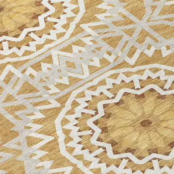 8' X 10' Gold Gray And Ivory Floral Medallion Washable Indoor Outdoor Area Rug