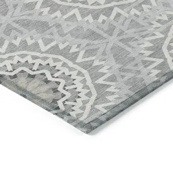 10' X 14' Gray Silver And Ivory Floral Medallion Washable Indoor Outdoor Area Rug