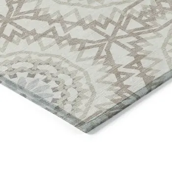 9' X 12' Ivory Beige And Silver Floral Medallion Washable Indoor Outdoor Area Rug