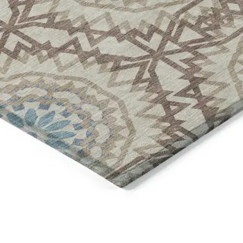 5' X 8' Khaki Brown And Taupe Floral Medallion Washable Indoor Outdoor Area Rug