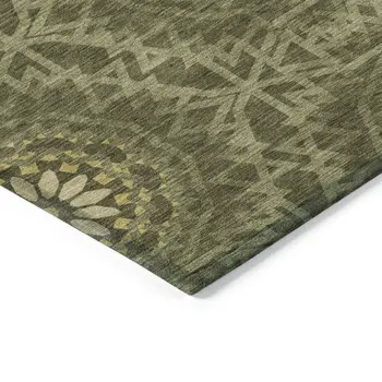 5' X 8' Olive Green Artichoke Green And Gold Floral Medallion Washable Indoor Outdoor Area Rug