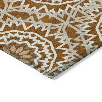 3' X 5' Orange Copper And Beige Floral Medallion Washable Indoor Outdoor Area Rug