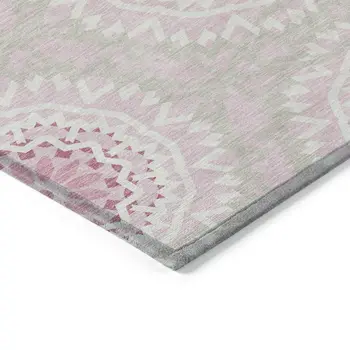 5' X 8' Pink Blush And Ivory Floral Medallion Washable Indoor Outdoor Area Rug