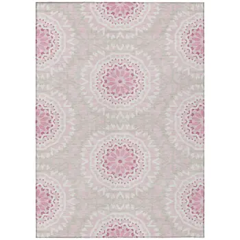 10' X 14' Pink Blush And Ivory Floral Medallion Washable Indoor Outdoor Area Rug