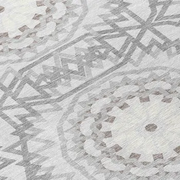 3' X 5' Silver Ivory And Gray Floral Medallion Washable Indoor Outdoor Area Rug