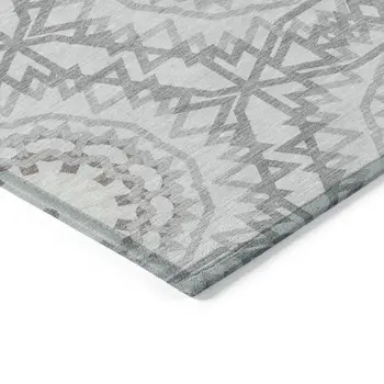 10' X 14' Silver Ivory And Gray Floral Medallion Washable Indoor Outdoor Area Rug