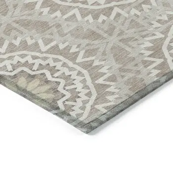 5' X 8' Taupe Khaki And Ivory Floral Medallion Washable Indoor Outdoor Area Rug