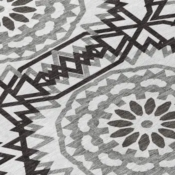 8' White Black And Gray Round Floral Medallion Washable Indoor Outdoor Area Rug