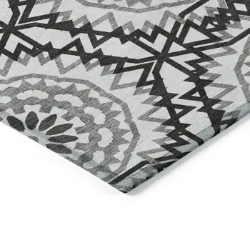 8' X 10' White Black And Gray Floral Medallion Washable Indoor Outdoor Area Rug