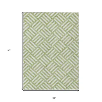 5' X 8' Artichoke Green And Ivory Geometric Washable Indoor Outdoor Area Rug