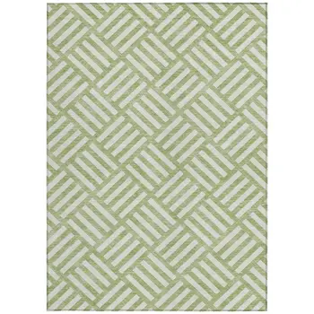 8' X 10' Artichoke Green And Ivory Geometric Washable Indoor Outdoor Area Rug