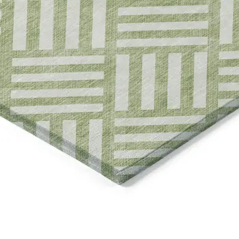 8' X 10' Artichoke Green And Ivory Geometric Washable Indoor Outdoor Area Rug