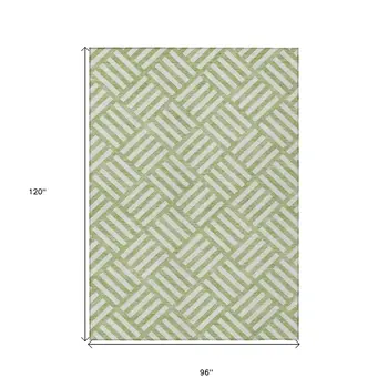 8' X 10' Artichoke Green And Ivory Geometric Washable Indoor Outdoor Area Rug